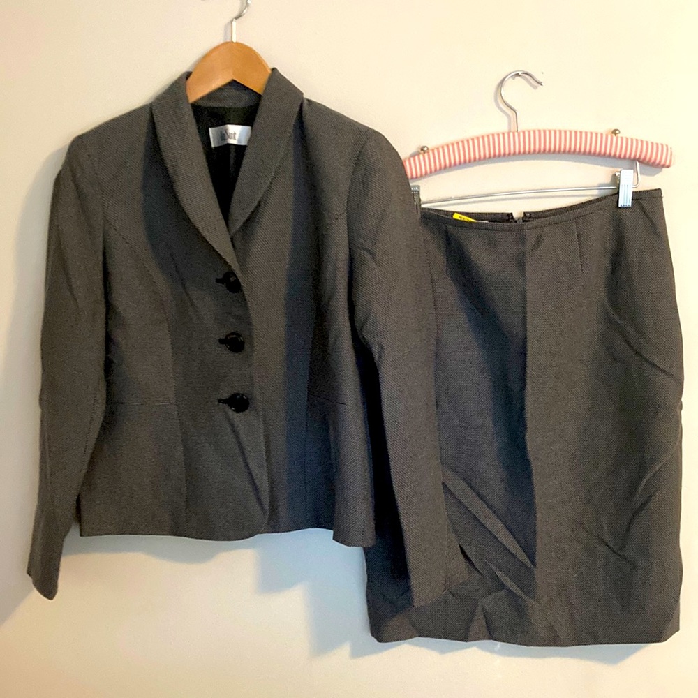 2pc Le Suit black white blazer jacket skirt set 4